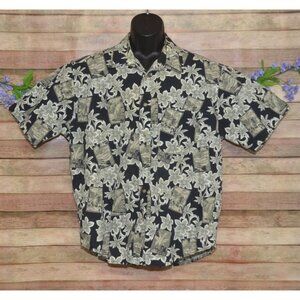 Natural Issue Camp Shirt Mens XL Black Tropical Floral Cotton Wrinkle Free Vacay